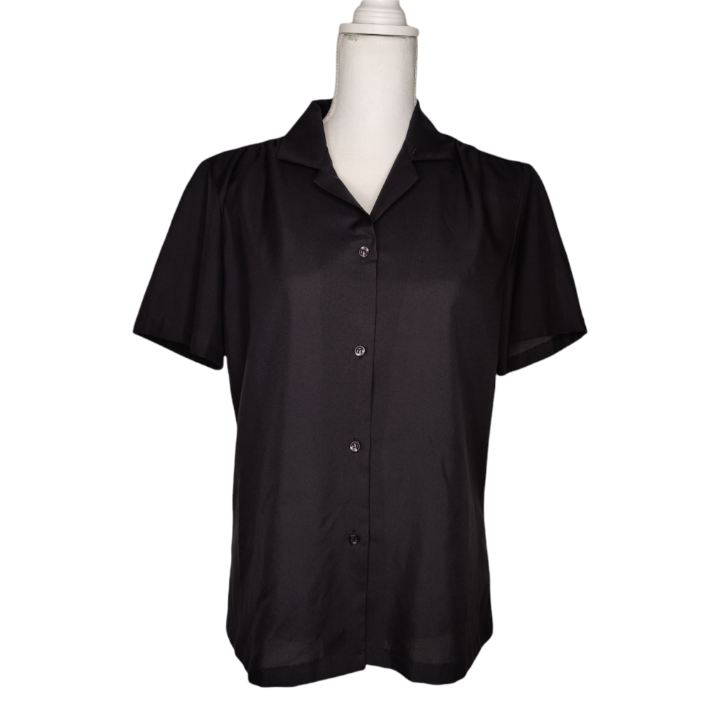 Vintage Women's Lucky Winner Black Button Down Short Sleeve Top
